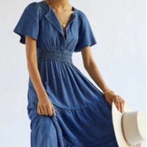 Blue Tiered V-Neck Maxi Dress - Unbranded